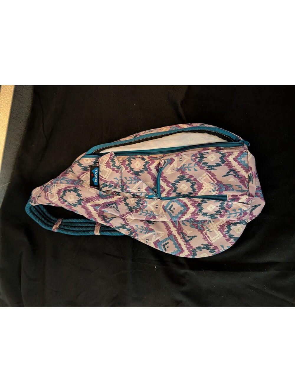 KAVU Rope Bag Sling Crossbody Pink Purple Teal Southwest Ikat Print